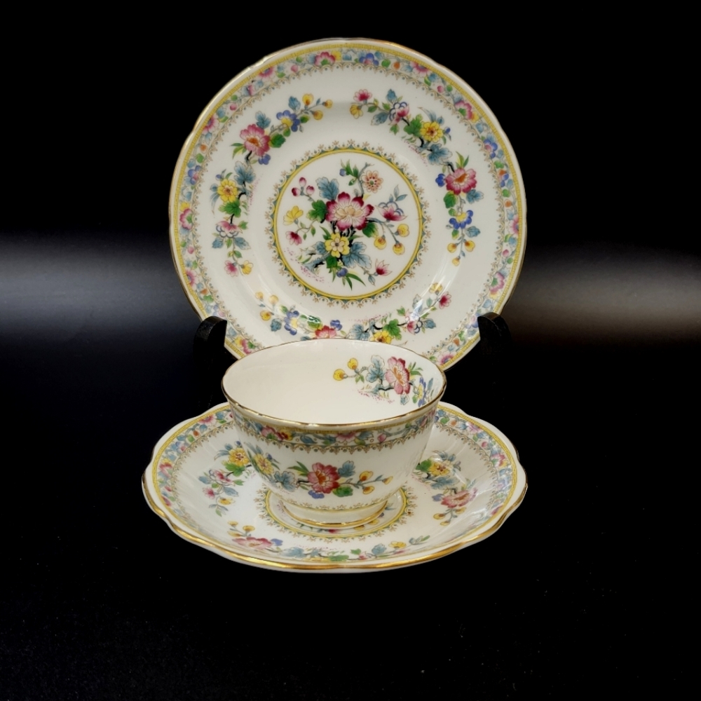 E.B. Foley Ming Rose Cup/Sugar Bowl Saucer & Bread Plate Trio Bine China England